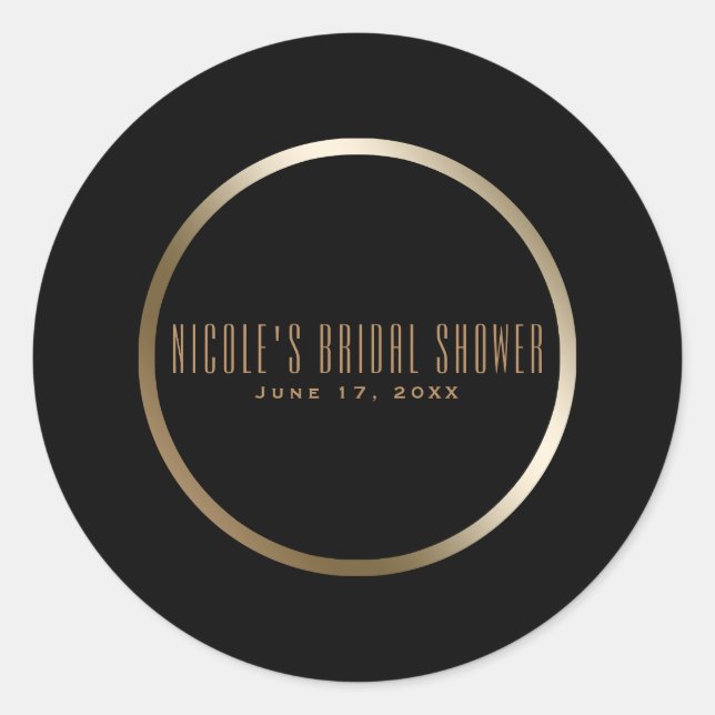Sticker Rond Noir & Or Elegant Classy Glam Wedding Favor (Devant)
