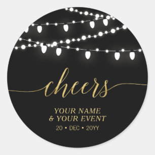 Sticker Rond Noir & Or   moderne Cheers Adulte Anniversaire Fav