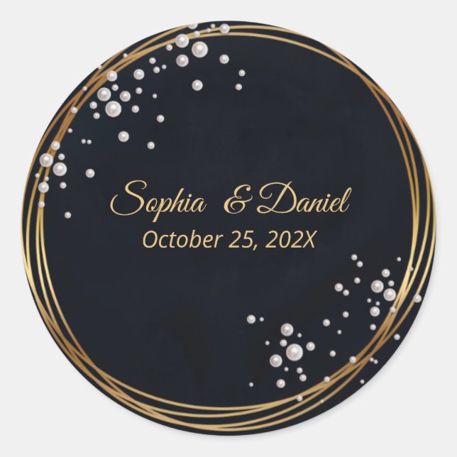 Sticker Rond Noir Or Perle Diamant Arc Luxe Formel (Devant)