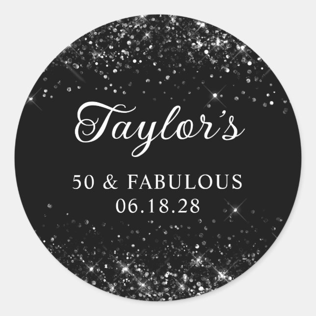 Sticker Rond Noir Pailleté 50e Anniversaire (Devant)