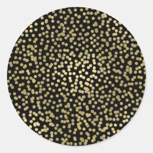 Sticker Rond Noir & points dorés brillants Confettis Élégant Ch