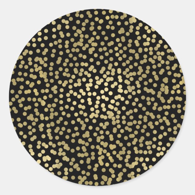 Sticker Rond Noir & points dorés brillants Confettis Élégant Ch (Devant)