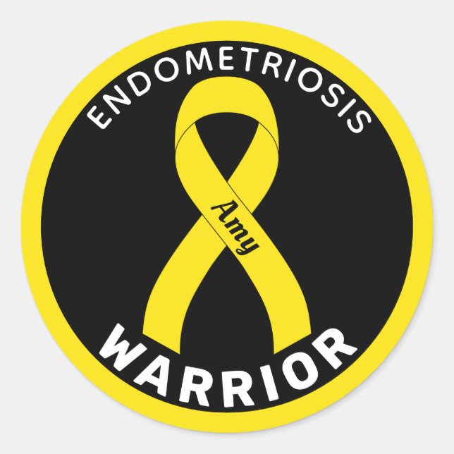 Sticker rond noir pour guerrier de l'endométriose (Devant)