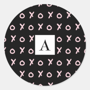 Sticker Rond Noir & Rose Bébé X O XO XO's Tendance Mignon