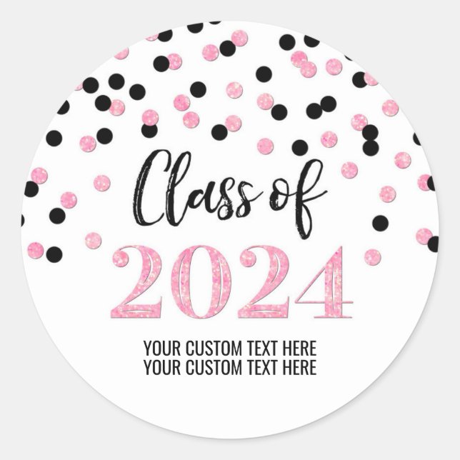 Sticker Rond Noir rose Confetti Graduation 2024 (Devant)