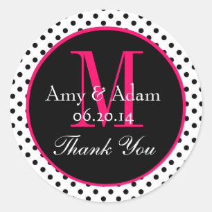 Sticker Rond Noir rose Pois mariage privilégier Merci