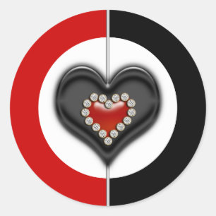 Sticker Rond Noir rouge blanc valentin coeur