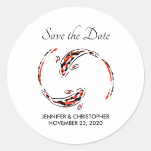 Sticker Rond Noir & Rouge Japonais Poisson Koi Mariage artistiq