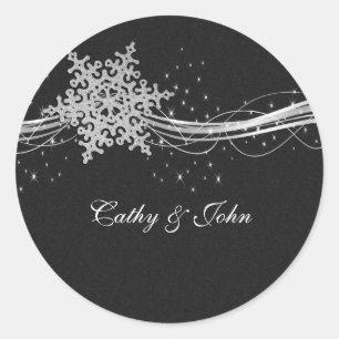 Sticker Rond noir Silver Snowflakes mariage favoritisme autocol