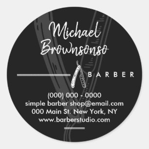 Sticker Rond Noir simple foncé Logo Razor Barber