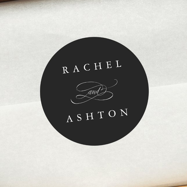 Sticker Rond Noir Simple Mariage élégant (Créateur téléchargé)