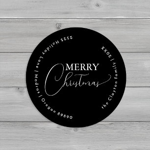 Sticker Rond Noir Simple moderne Merry Enveloppe de Noël