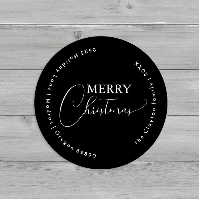 Sticker Rond Noir Simple moderne Merry Enveloppe de Noël (Créateur téléchargé)