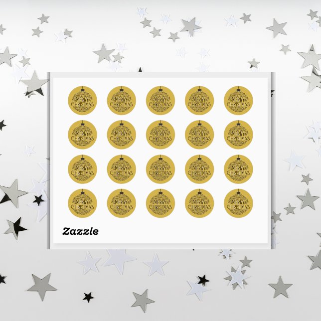 Sticker Rond Noir simple sur or Joyeux Noël | (Créateur téléchargé)