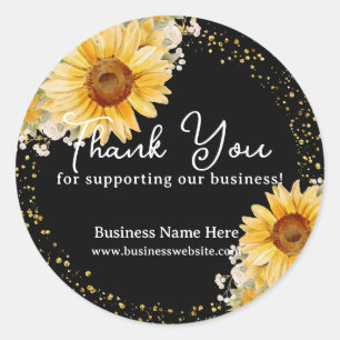 Sticker Rond Noir Tournesol Faux Or Parties scintillant Mariage