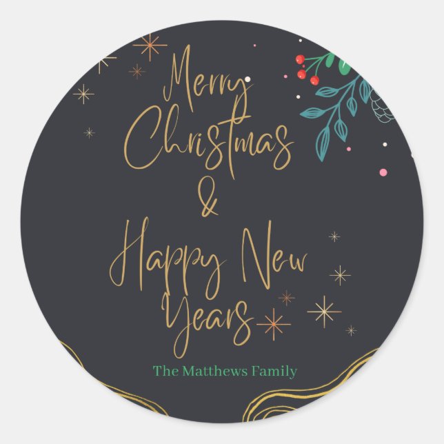 Sticker Rond Noir verdure Gold Christams (Devant)
