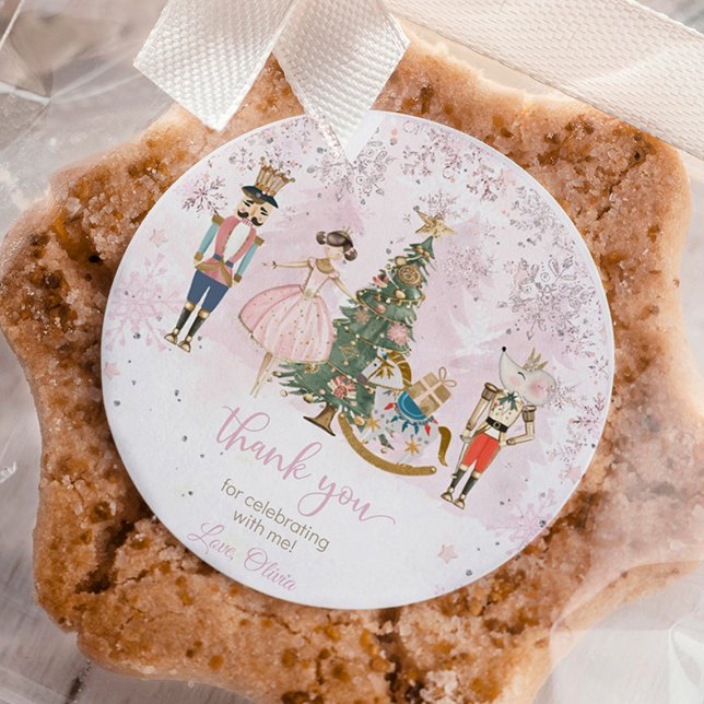 Sticker Rond Noisette Anniversaire Sugar Plum (Nutcracker Sugar Plum Fairy pink birthday party sticker favor)