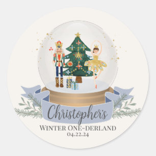 Sticker Rond noisette hiver onderland fête d'anniversaire