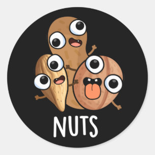Sticker Rond Noix Drôle Nutty Food Pun Dark BG
