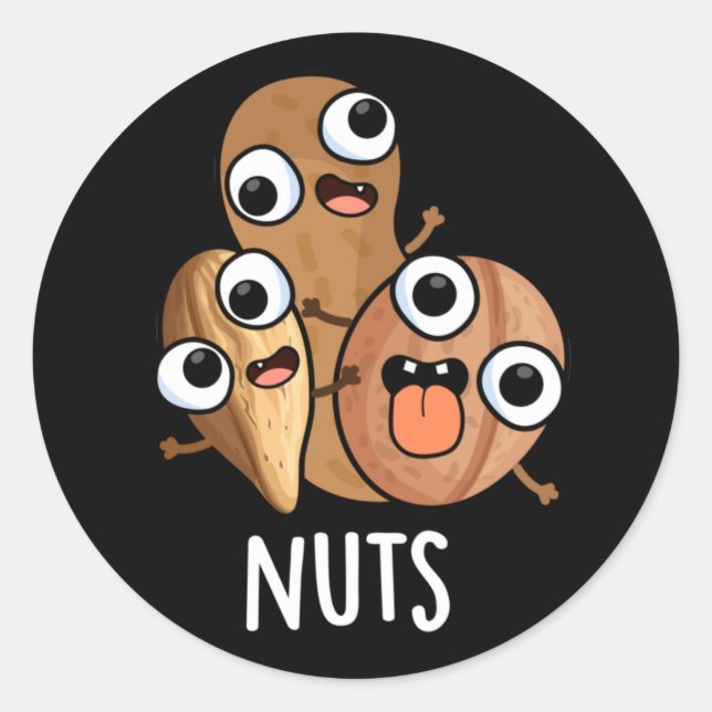 Sticker Rond Noix Drôle Nutty Food Pun Dark BG (Devant)