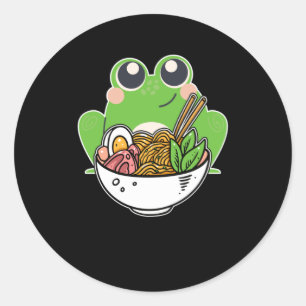 Sticker Rond Noix japonaises Ramen et jolie grenouille droguées