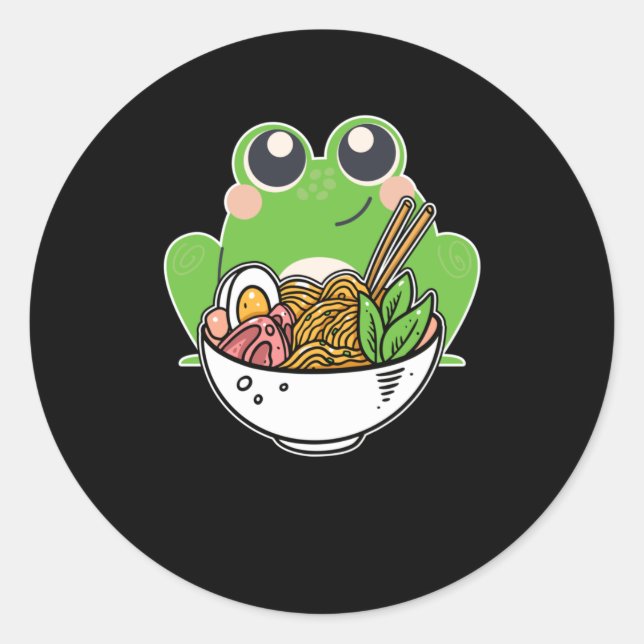 Sticker Rond Noix japonaises Ramen et jolie grenouille droguées (Devant)