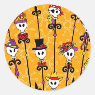 STICKER ROND NOLA VOODOO SKULL MARDI GRAS PARTY
