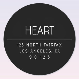 Sticker Rond Nom & Adresse Minimaliste Moderne Noir & Blanc