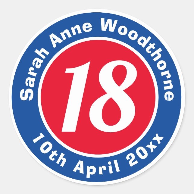 Sticker Rond Nom, âge et date d'un anniversaire (Devant)