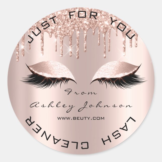 Sticker Rond Nom Beauté Lshes Drips Pink Gold Lashes Cleaner (Devant)