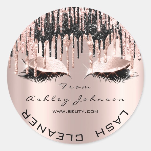 Sticker Rond Nom Beauté Lshes Drips Pink Gold Lashes Cleaner (Devant)