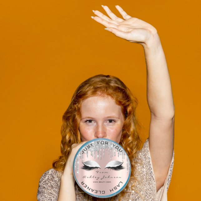 Sticker Rond Nom Beauté Lshes Drivers Rose Lashes Gris Nettoyan (Name Beauty Lshes Drips Rose Gray Lashes Cleaner Classic Round Sticker)