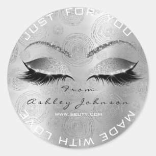 Sticker Rond Nom Beauté Salon Parties scintillant argent gris M