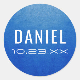 Sticker Rond Nom bleu moderne Date Mitzvah Anniversaire Favoris