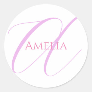 Sticker Rond Nom Chic Monogramme Lettre initiale Calligraphie
