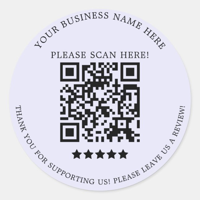 Sticker Rond Nom commercial minimaliste Lavender Code QR (Devant)