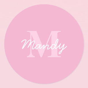 Sticker Rond Nom cursif mignon et monogramme   Rose