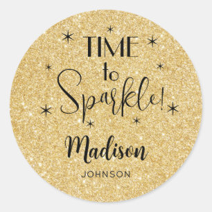 Sticker Rond Nom Cute Gold Time to Sparkle 1,25 pouces