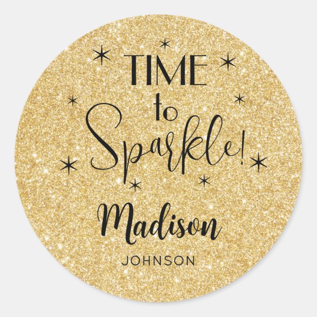 Sticker Rond Nom || Cute Gold Time to Sparkle 1,25 pouces (Devant)