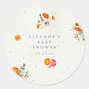 Sticker Rond Nom de Baby Shower Floral Cottagecore Bohème Orang