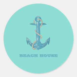 Sticker Rond Nom de bateau nautique, Ancre, Corde, Vert menthe