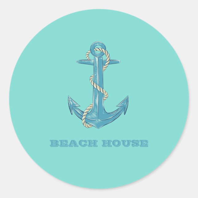 Sticker Rond Nom de bateau nautique, Ancre, Corde, Vert menthe (Devant)