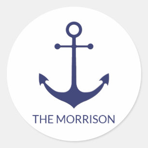 Sticker Rond Nom de bateau personnalisé ancre nautique marine b