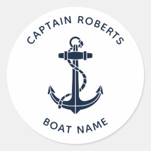 Sticker Rond Nom de capitaine d'ancre de bateau nautique person