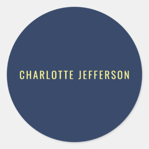 Sticker Rond Nom de couleur bleue classique minimaliste profess