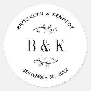 Sticker Rond Nom de couple de mariage botanique floral monogram