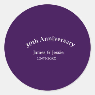 Sticker Rond nom de date d'anniversaire de mariage 30 ans simpl