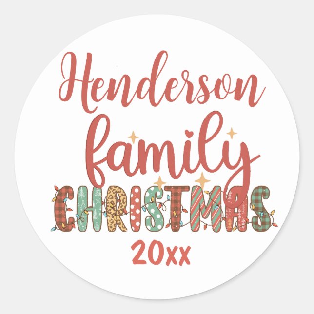 Sticker Rond Nom de famille de Noël de campagne (Devant)