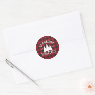 Sticker Rond Nom de famille du cabine Red Buffalo Plaid