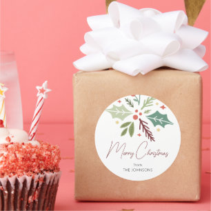 Sticker Rond Nom de famille Joyeux Noël Berry Foliard Script